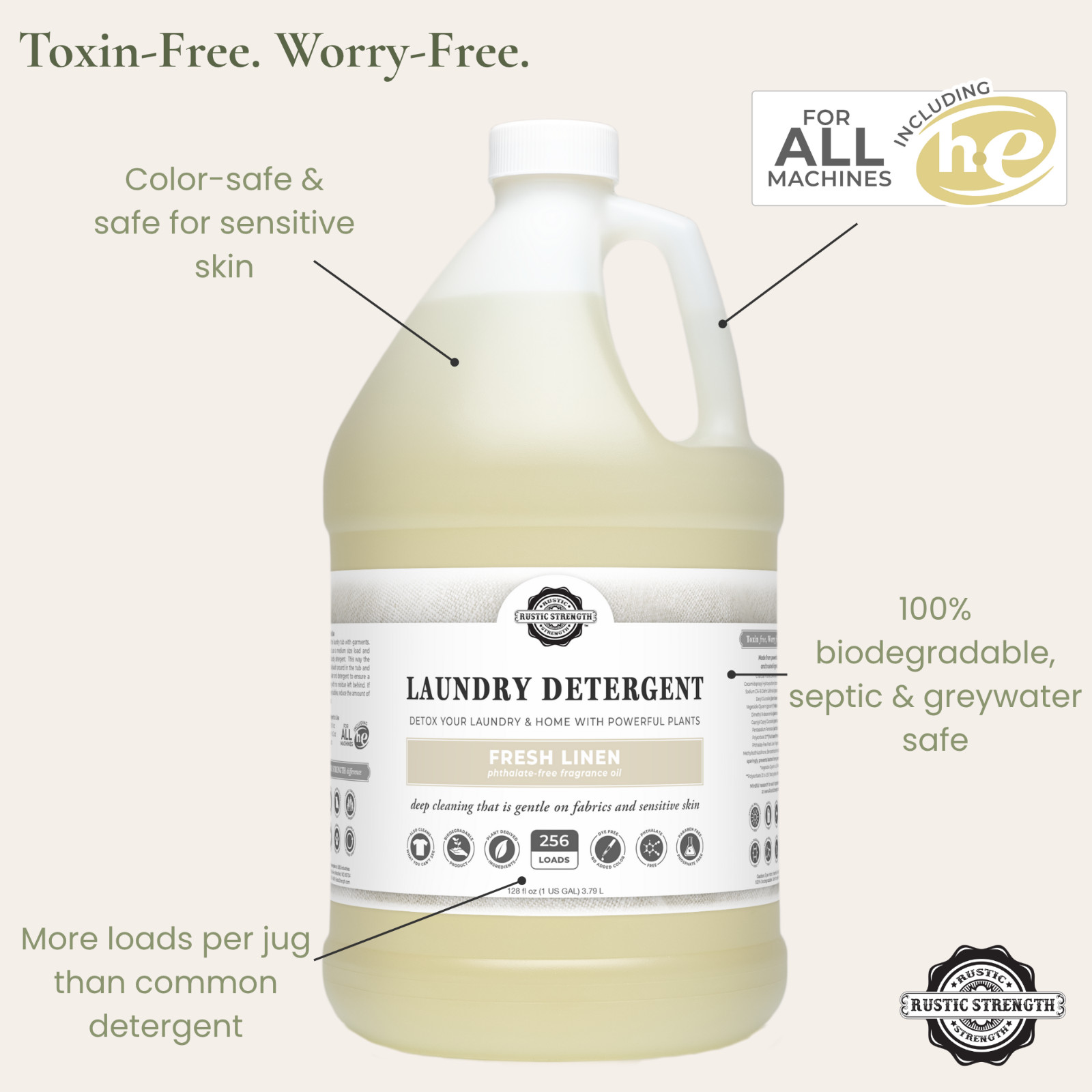 Toxin-Free Laundry Detergent 1 gal | 256 Loads | Plant-Based | Fresh Linen