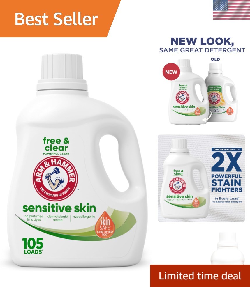 Concentrated 105 Fl Oz Free & Clear Detergent – Gentle on Skin, Tough on Stains
