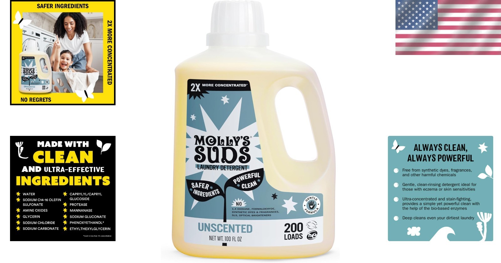 2x Concentrated Liquid Laundry Detergent – Unscented, 100 oz for Sensitive Skin