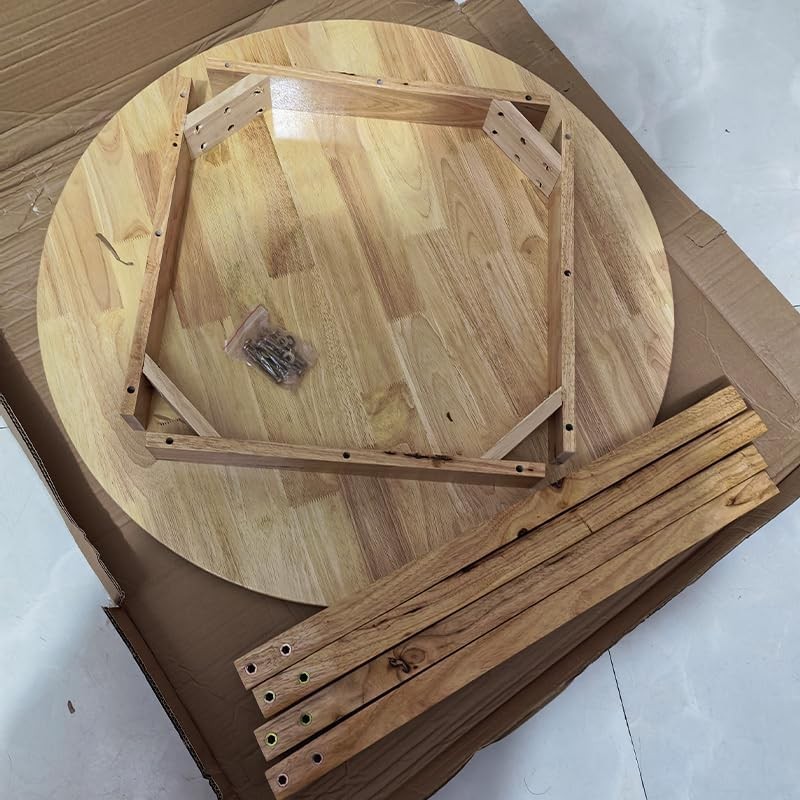 34.7″ Solid Wood Round Dining Table for Indoor/Outdoor Use, Easy Assembly