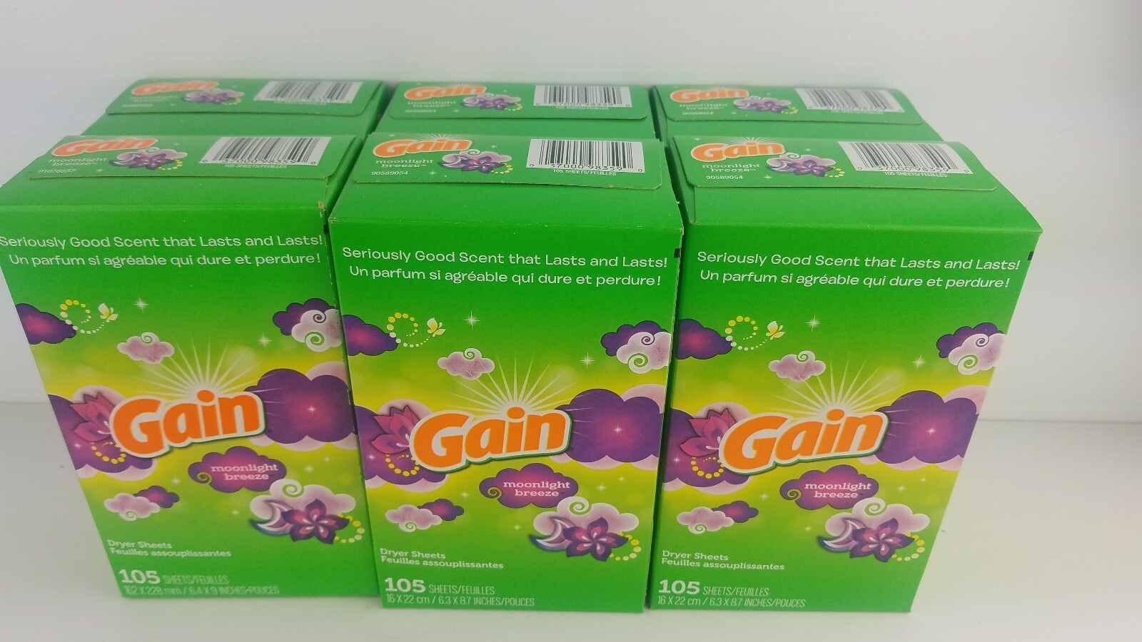 (6) Gain Moonlight breeze Dryer Sheet 105 ct. Static Control 1 sealed case