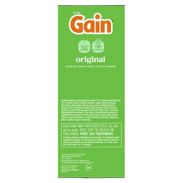 2 Box Gain Powder Laundry Detergent, Original Scent, 123 oz, 133 Loads Box