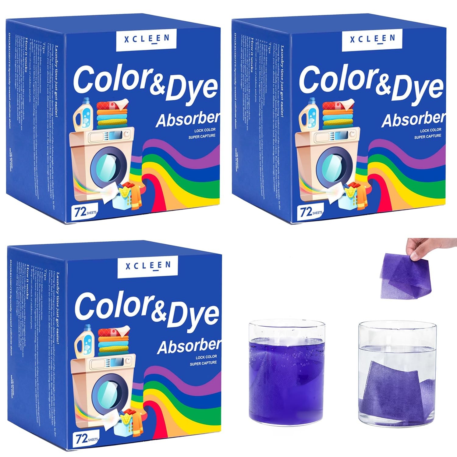Xcleen Color Absorber Laundry Sheets 216 Count, Dye Catcher to Prevent Clothe…