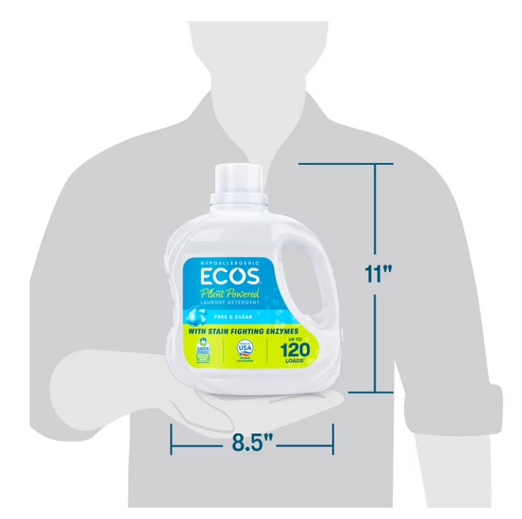 (4 pack) ECOS Hypoallergenic for Sensitive Skin, Free & Clear 110 oz 120 Loads