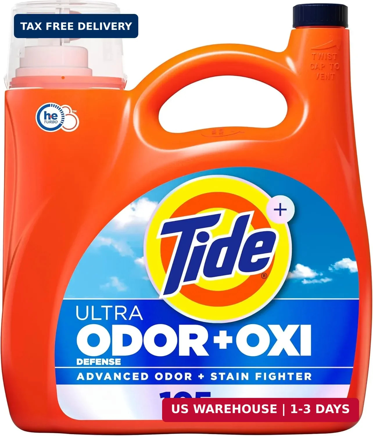 Tide Ultra Odor Defense Plus Oxi Liquid Laundry Detergent, 148 fl oz, 105 Loads,