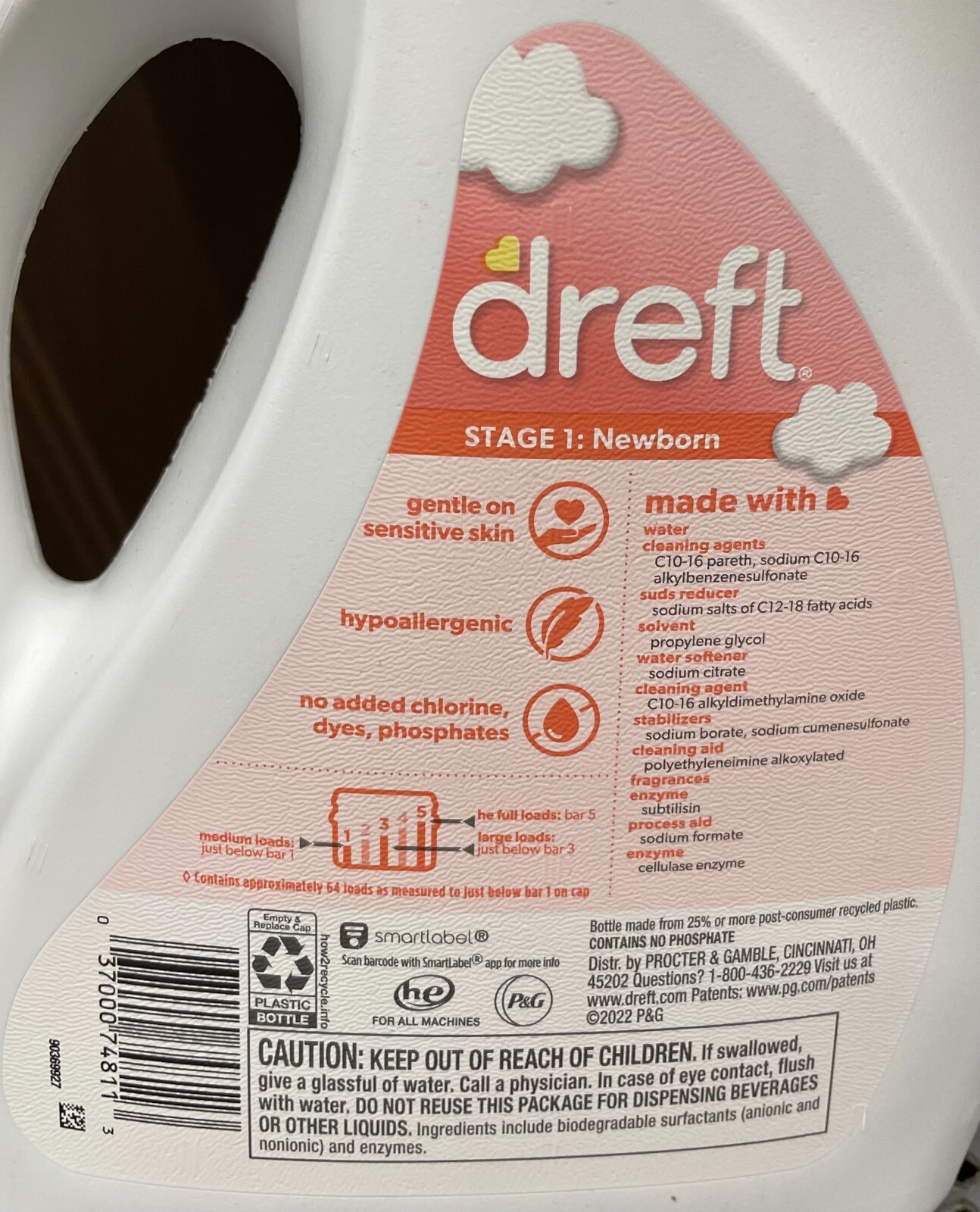 DREFT Stage 1 Newborn Laundry Detergent Medium Size 92 Fl OZ 64 Loads