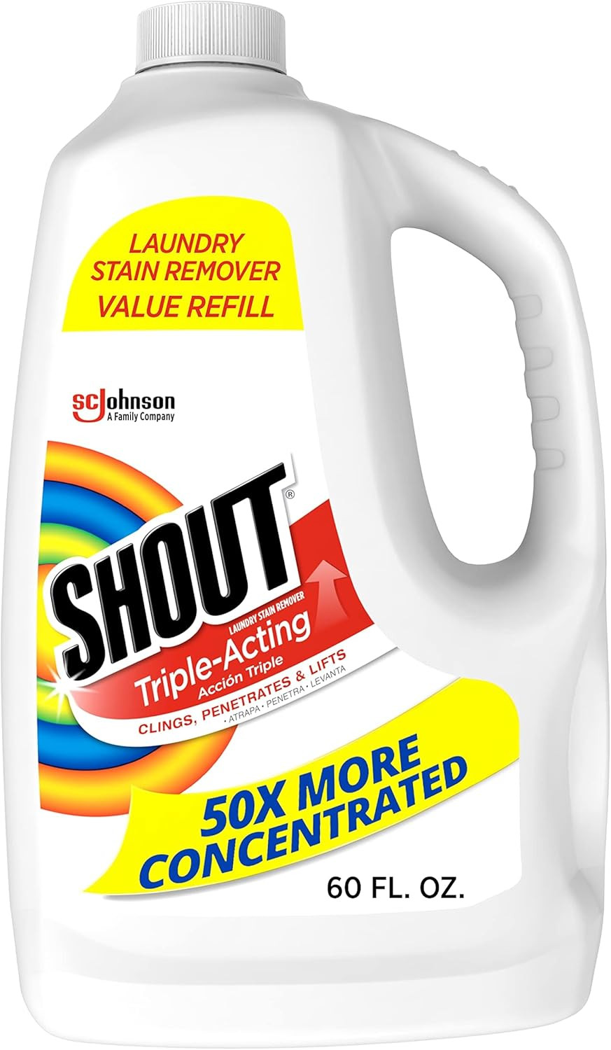 SHOUT TRIPLE ACTING LAUNDRY STAIN REMOVER SPRAY Active Enzyme Clings Stains 60oz