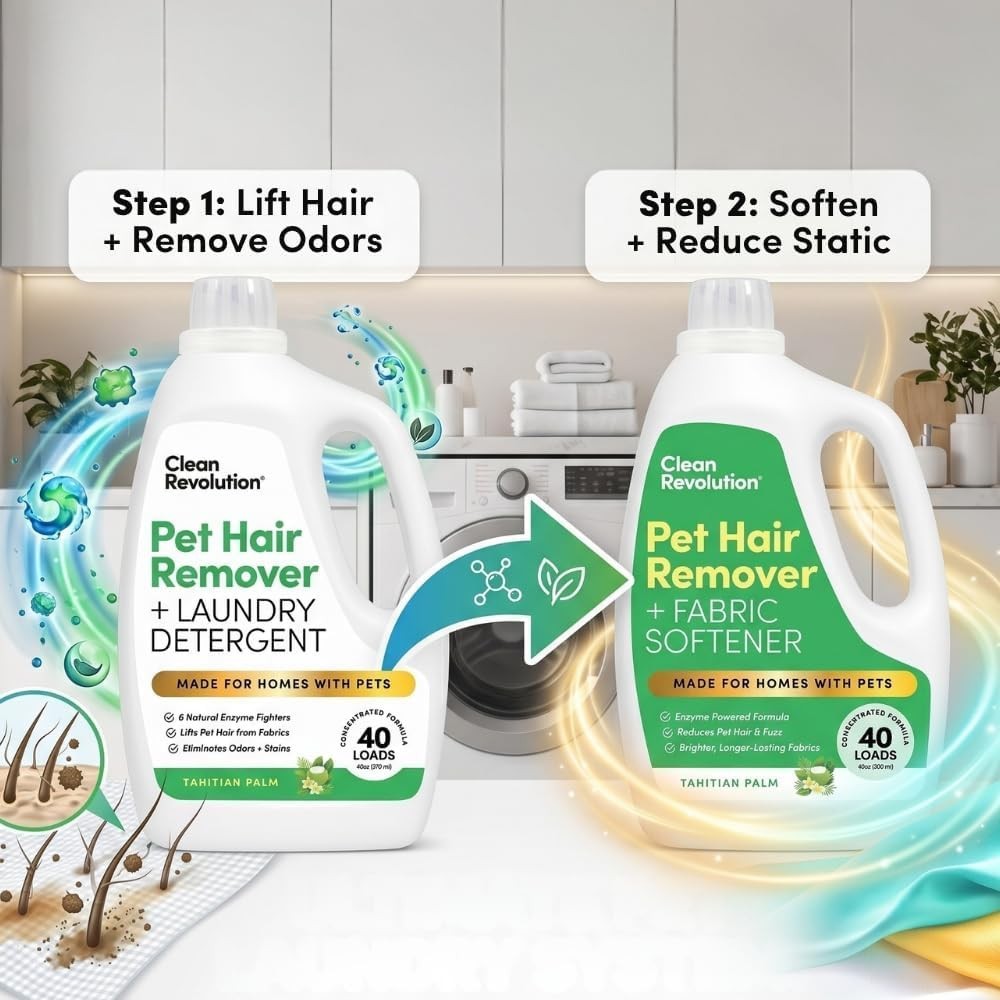 Clean Revolution Pet Hair Remover for Laundry 40 Fl Oz (Pack of 2), Clear