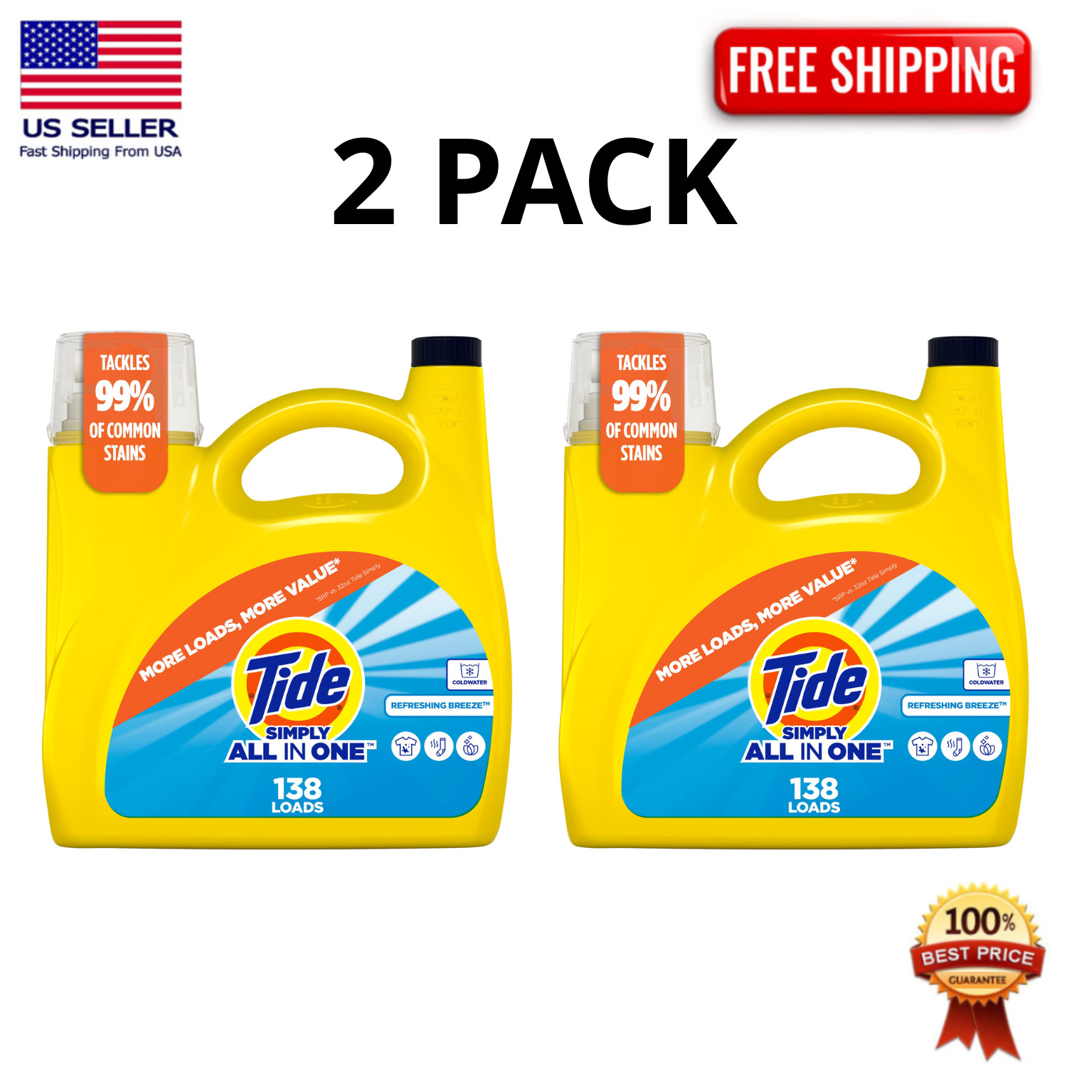 Tide Simply All-In-One Liquid Laundry Detergent Refreshing Breeze 173 oz, 2 Pack