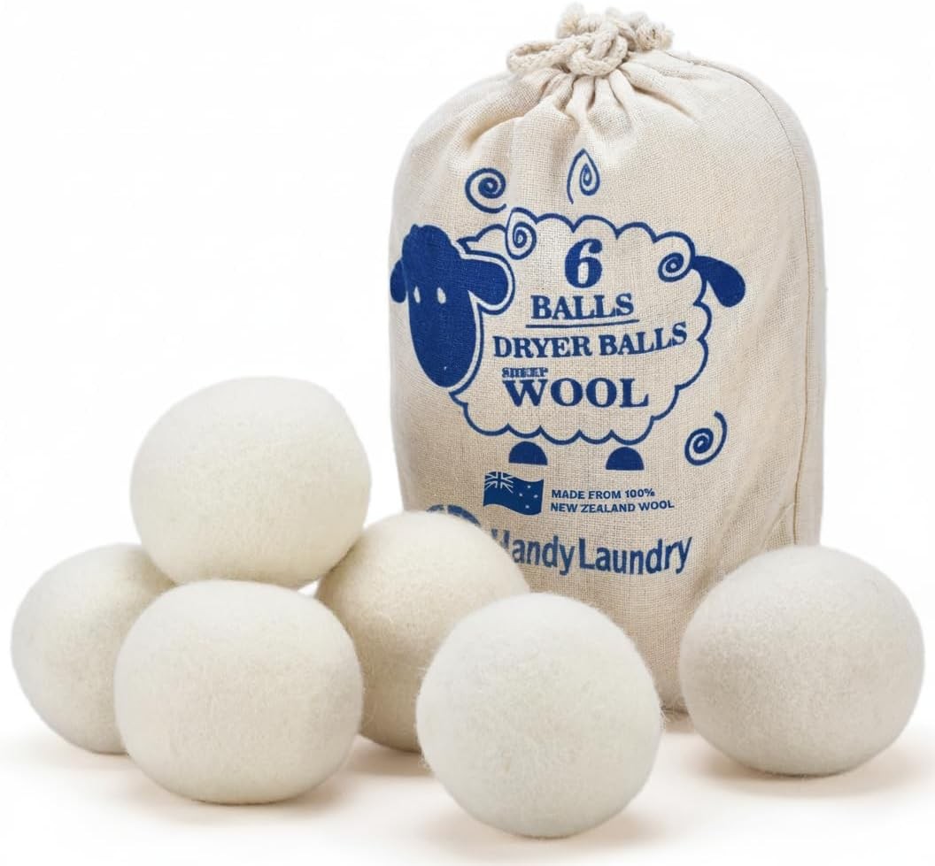 Handy Laundry Wool Dryer Balls – 2.5 Inch – Natural Fabric Softener 6-Pack