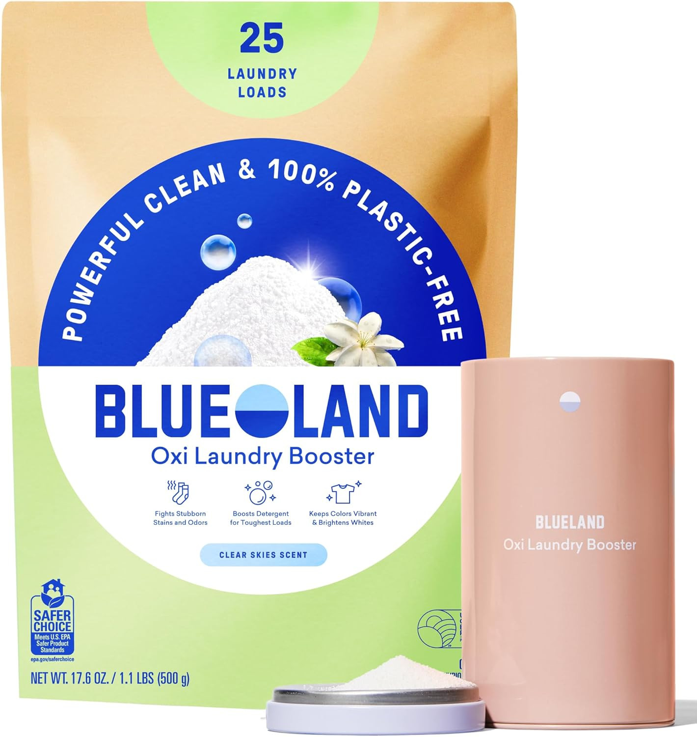 Blueland Oxi Laundry Booster Starter Set, Clear Skies, 25 Loads, 17.6oz