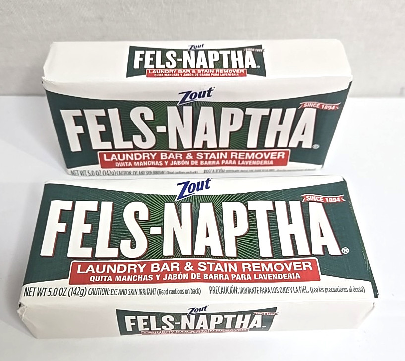 2 Fels Naptha Zout Laundry Soap Detergent Stain Remover Pre Treating 5 oz Bar