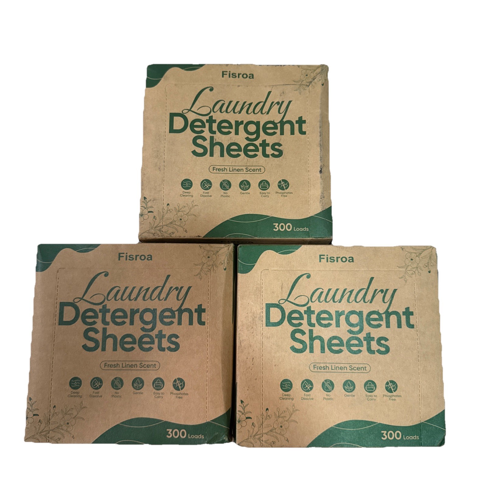 Fisroa Travel Laundry Detergent Sheets 300 Loads – Linen Scent – 3 TOTAL