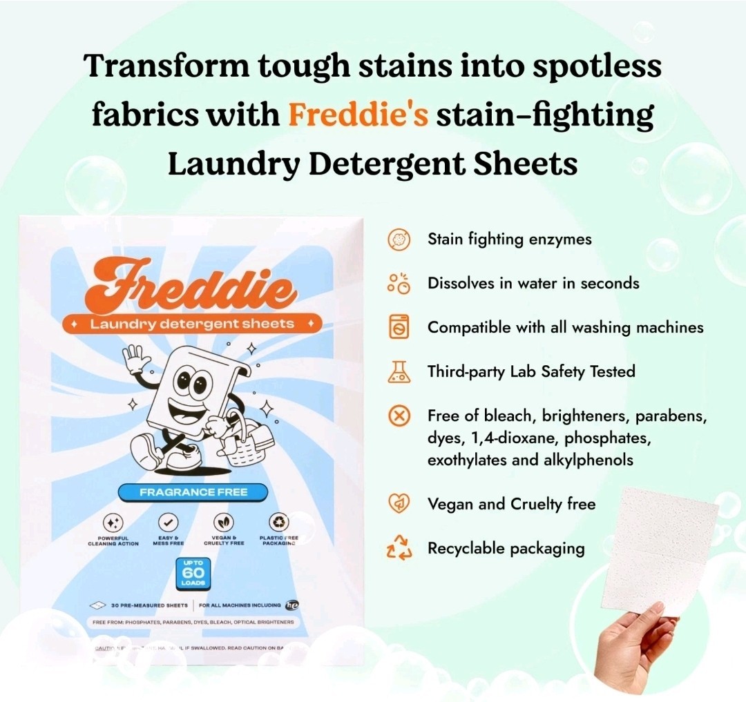 Freddie Laundry Detergent Sheets – Unscented – 4 Packs – 240 Loads (120 Sheets)