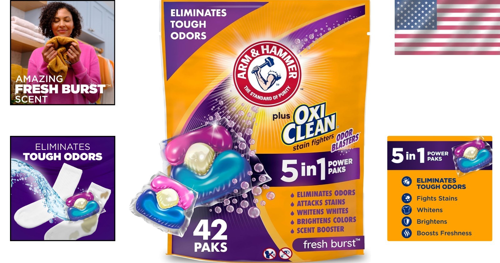 Fight Tough Odors & Stains with Plus OxiClean Power Paks – 42 Count Fresh Burst