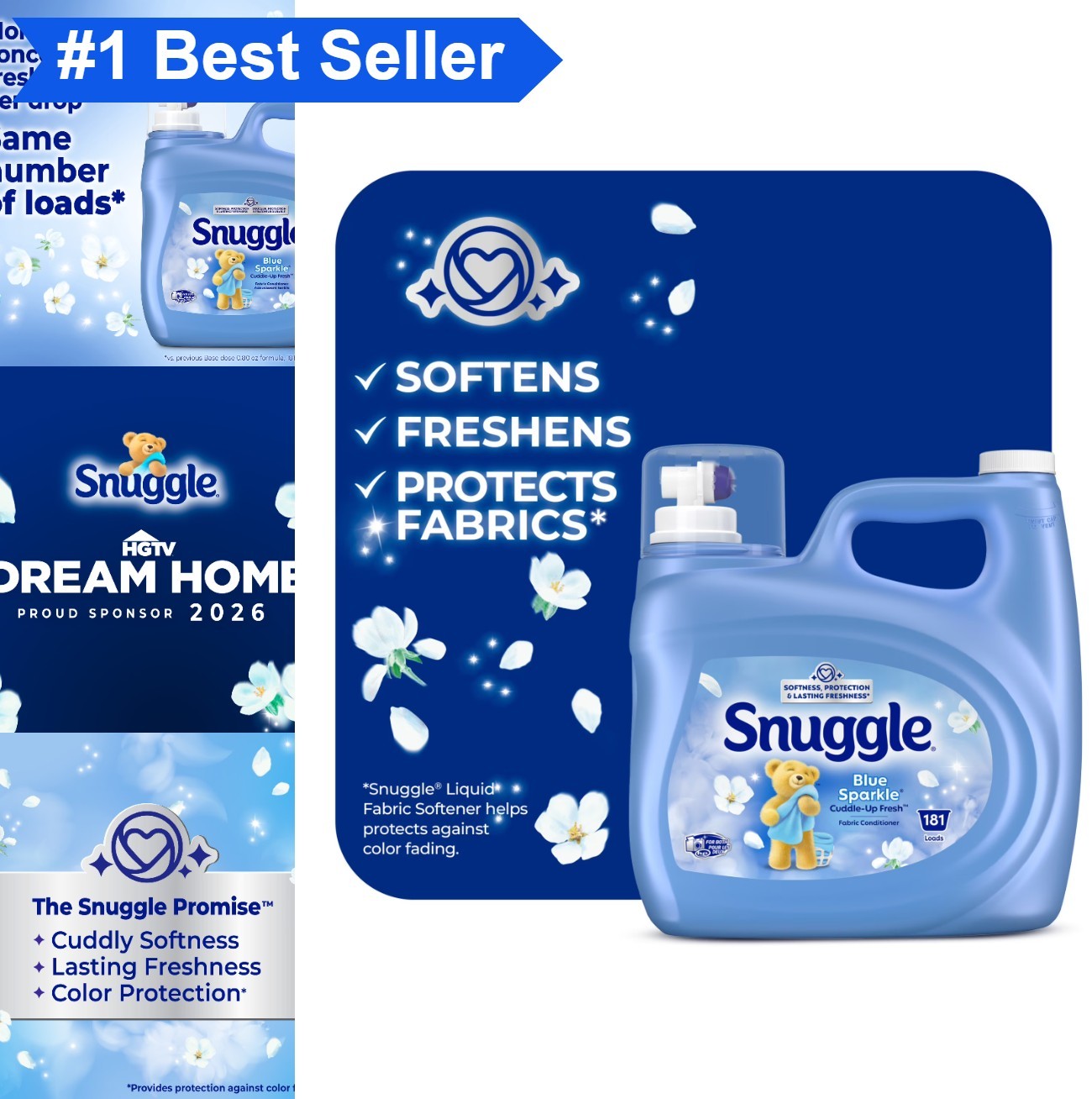 Liquid Fabric Softener 123.1 oz 181 Loads Cuddle-Up Fresh Blue Sparkle Laundry