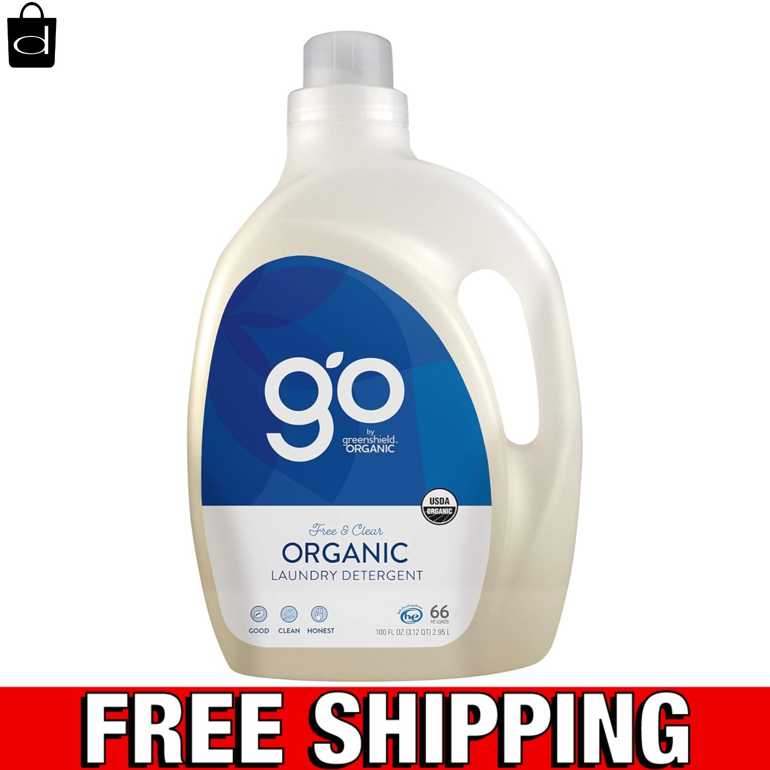 GO by USDA Certified Organic 100 oz. Laundry Detergent – Fragrance-Free & Clear