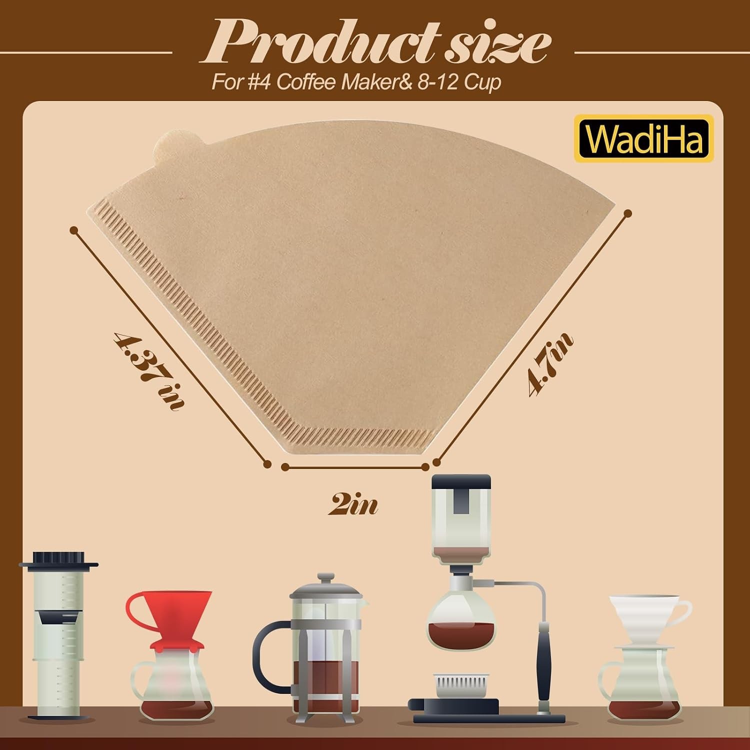 Disposable Coffee Paper Filters, 160 Pcs #4 Cone Coffee Filter 8-12 Cup (Natural