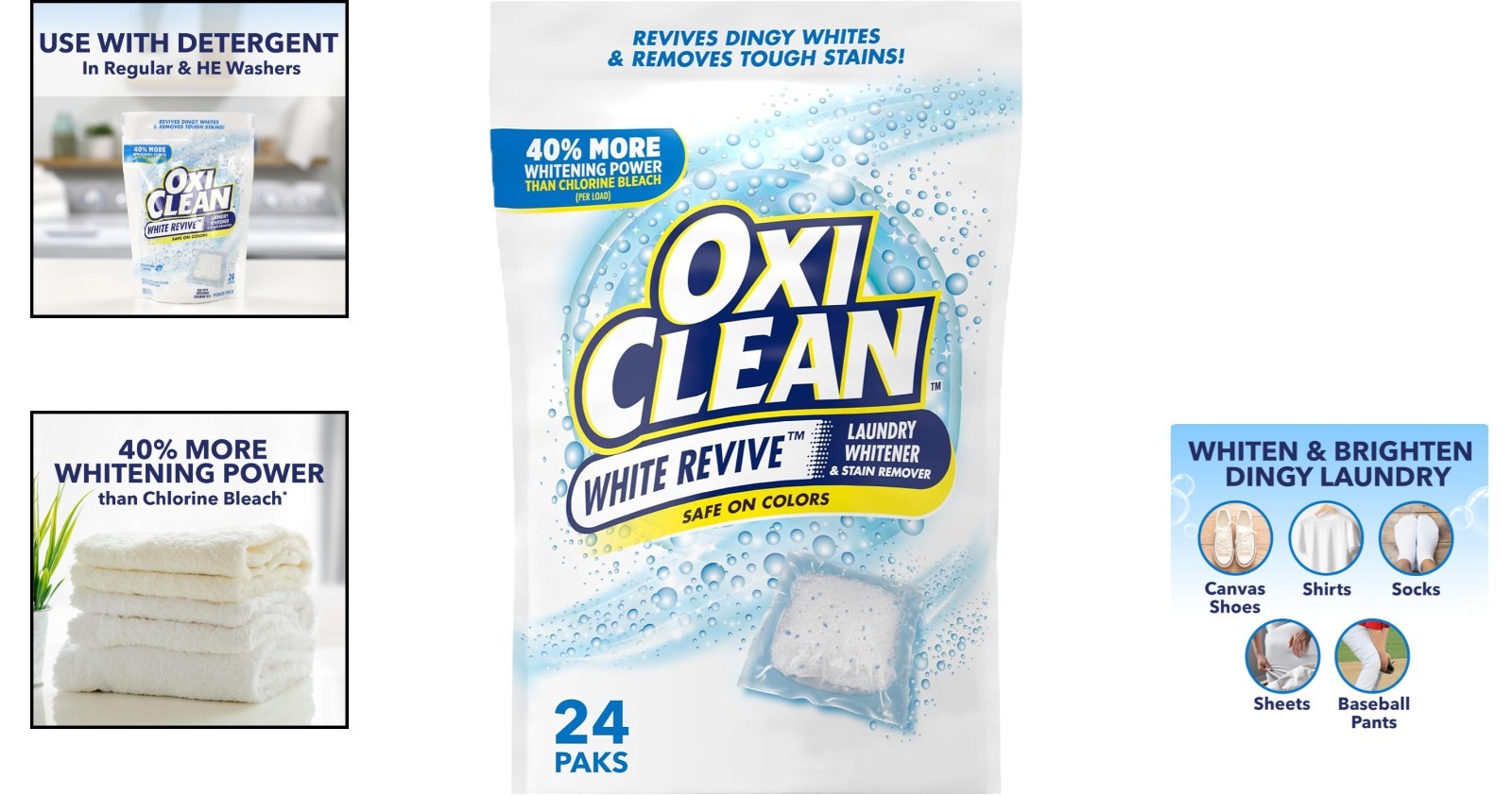 24 Count White Revive Power Paks: Oxygen-Based Whitener – Chlorine-Free Solution