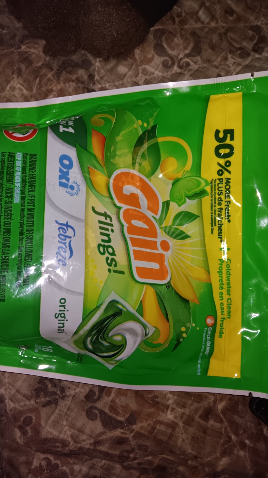 GAIN FLINGS 3 IN 1 DETERGENT SACHET ORIGINAL – 16 PACK