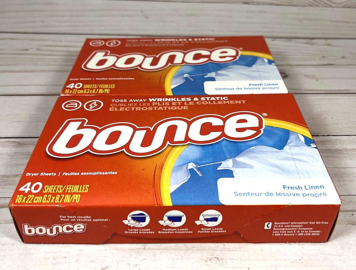 Bounce FRESH LINEN 40 Dryer Sheets Box Toss Away Wrinkles & Static (2 Boxes)