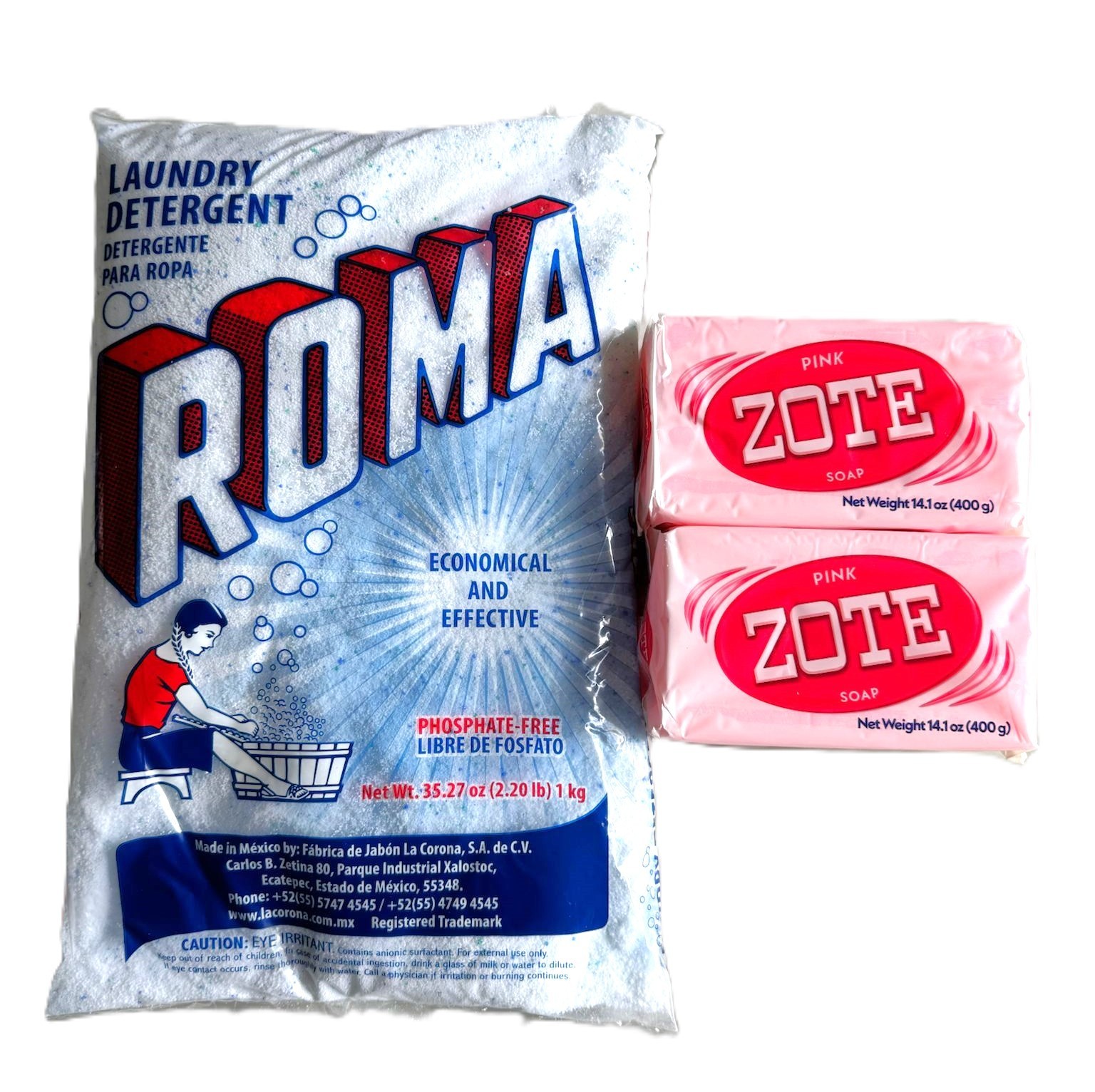 Bundle Roma Polvo 1 Kg/ Powder laundry detergent Zote Laundry Soap 200-400g Pink