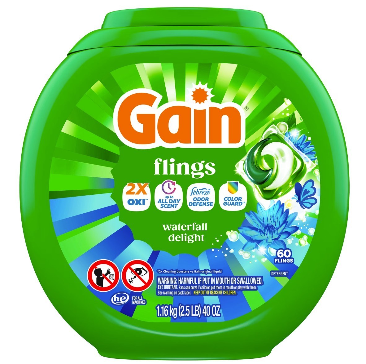 [FASH SALE] Gain Flings Laundry Detergent Pacs Waterfall Delight 60 Ct 2 Pack