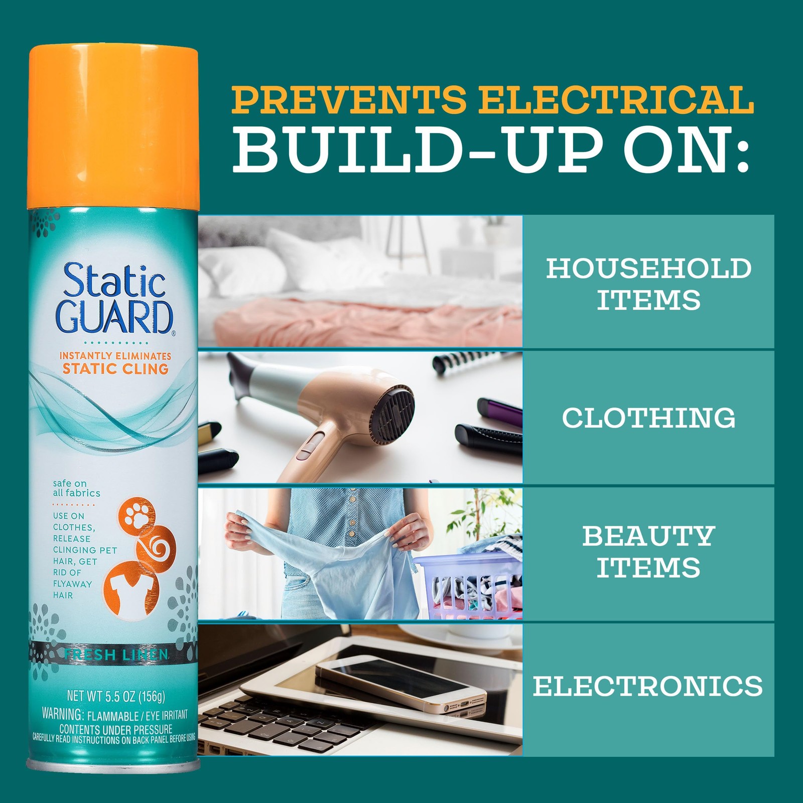 Static Guard Fabric Spray, Fresh Linen 5.5 Ounce (Pack of 1),