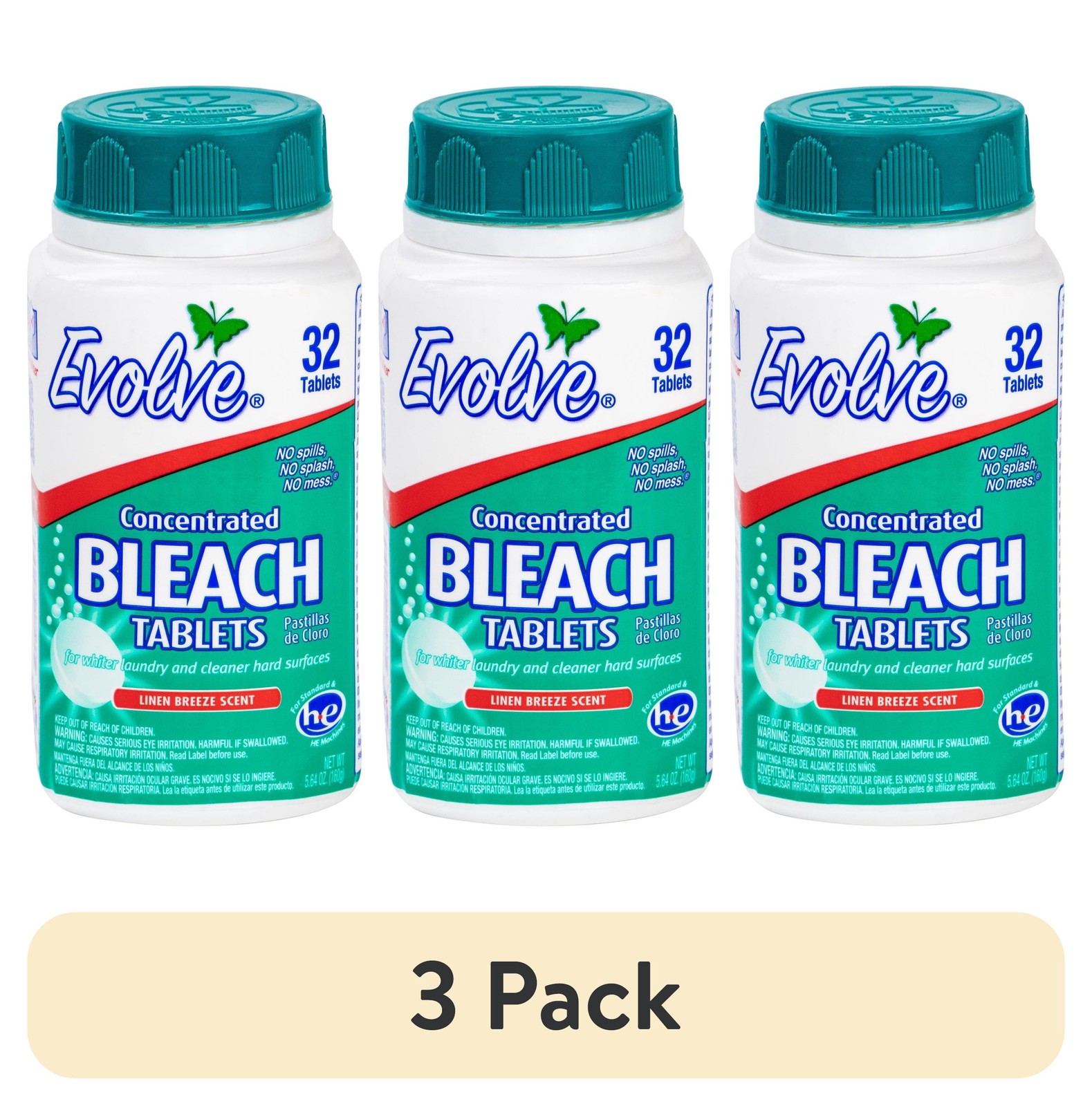 (3 Pack) Concentrated Bleach Tablets, 5.64 Oz, Linen Breeze Scent, 32 Count