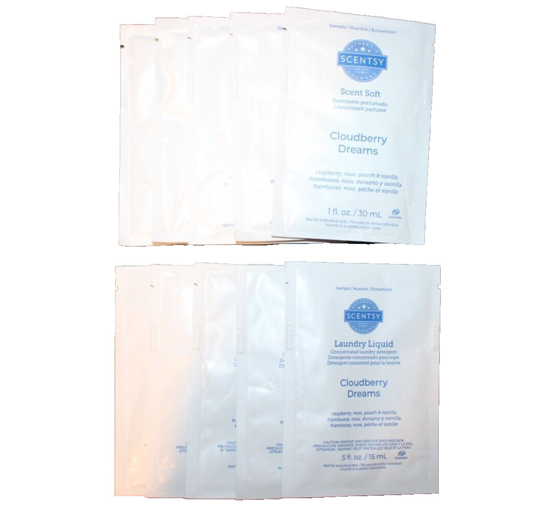 Scentsy Laundry Liquid & Scent Soft Samples Lot of 10 Cloudberry Dreams NEW
