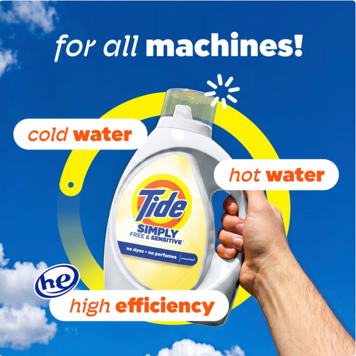 3 Pack Tide Simply Liquid Laundry Detergent, Free & Sensitive, 173 fl oz Pk