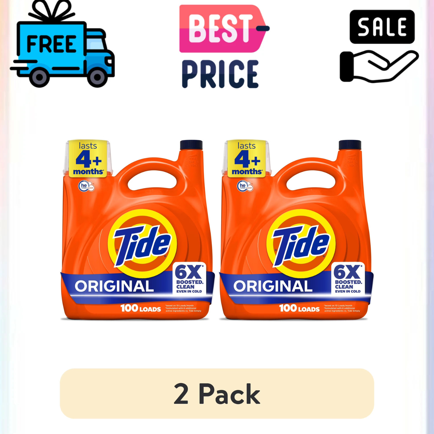 (2 Pack) Tide Original Scent Liquid Laundry Detergent 125 fl oz, 100 Loads