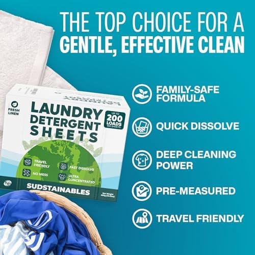 Sudstainables Laundry Detergent Sheets 200 Loads – Dissolvable Laundry Sheet …