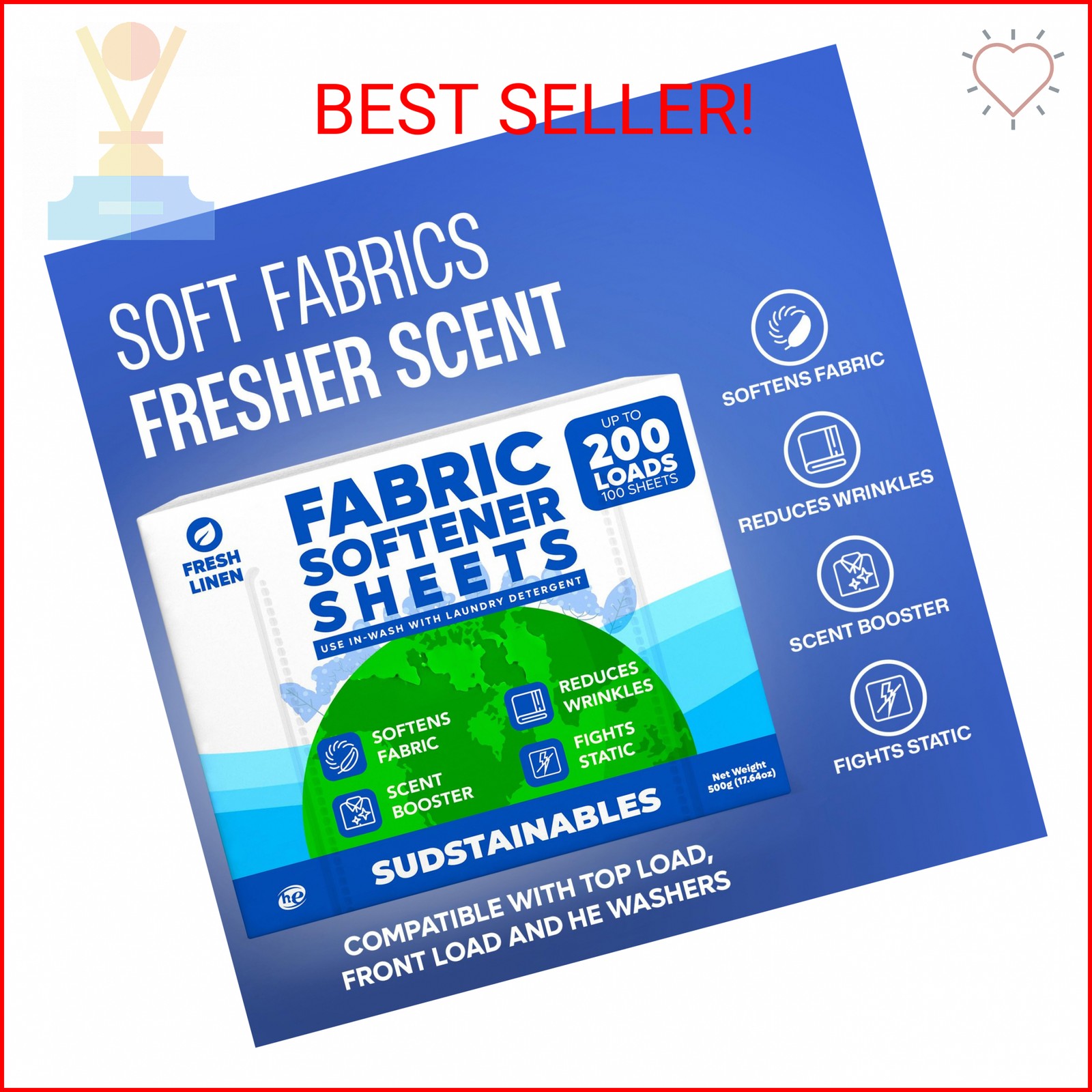 Sudstainables Fabric Softener Sheets for Washer – Laundry Softener Sheets for Wa