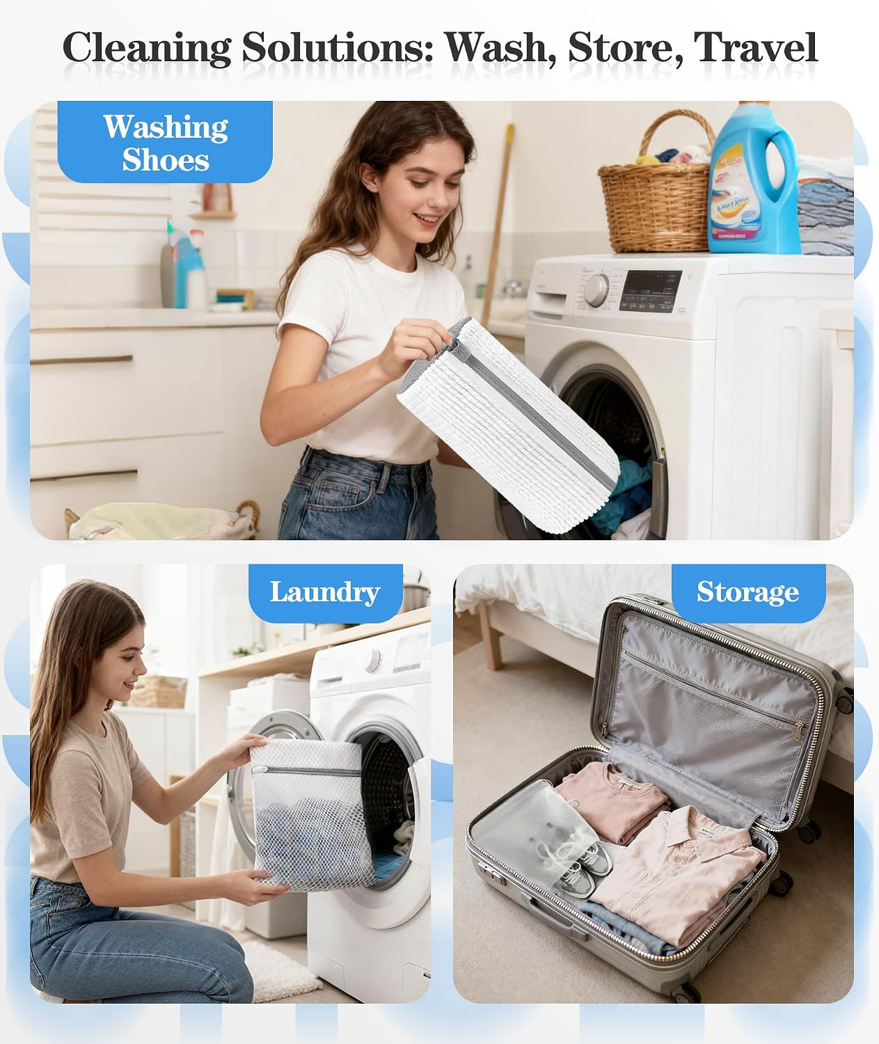 3-IN-1 Laundry & Shoe Washing Machine Bag Kit : Laundry Shoe Bag for Washer and