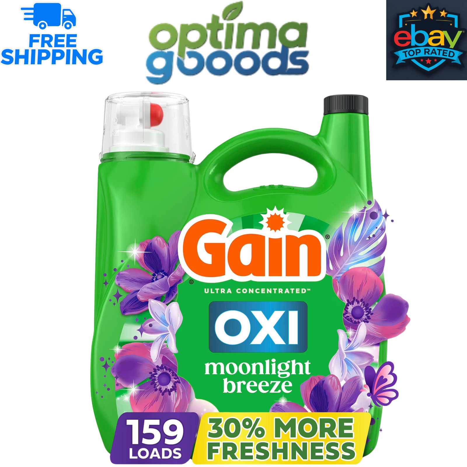 Gain + Oxi Liquid Laundry Detergent, Moonlight Breeze, 170 fl. oz. 159 Loads HE