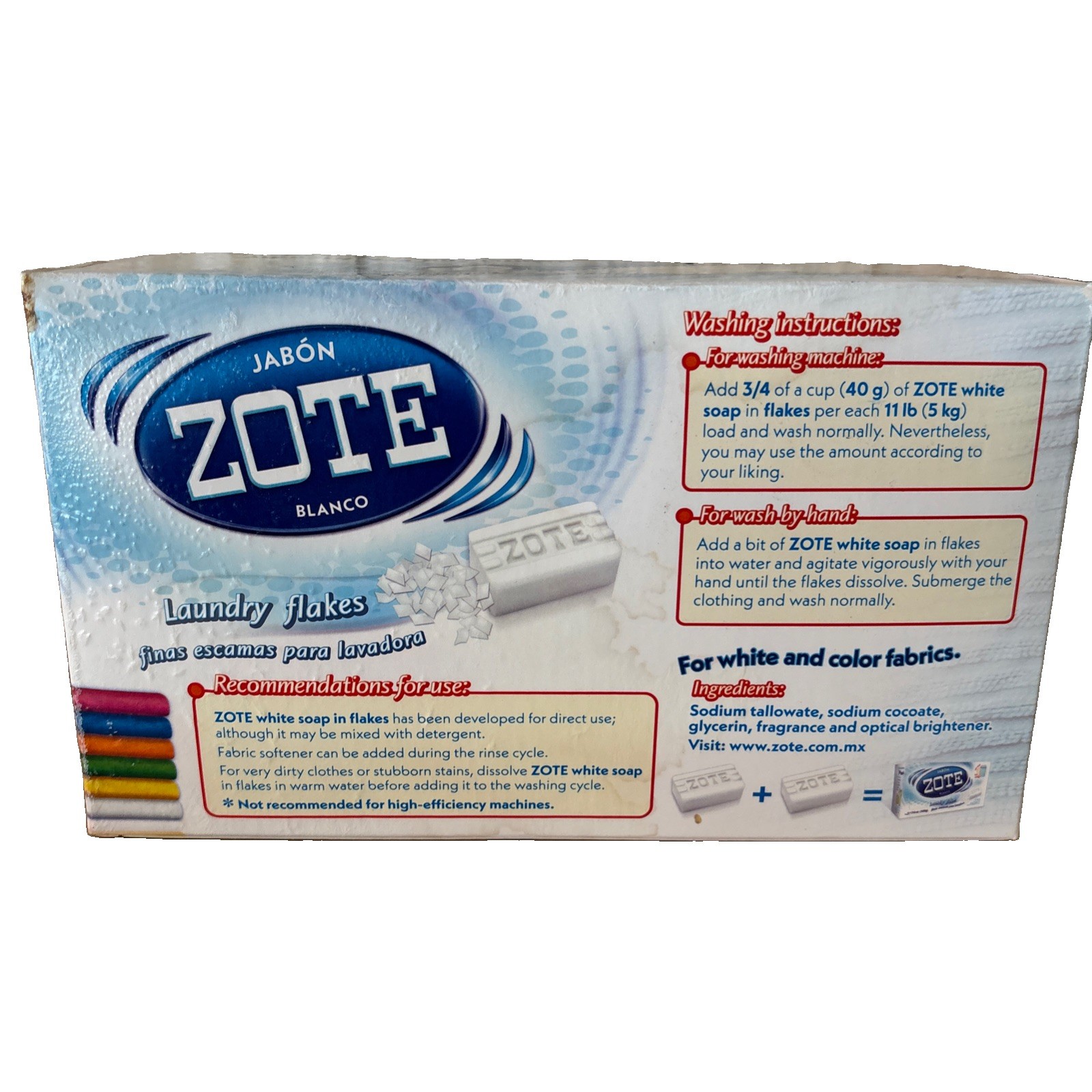Zote All Natural White Laundry Flakes 17.6 oz (500g) Low Suds Easy-to-Dissolve