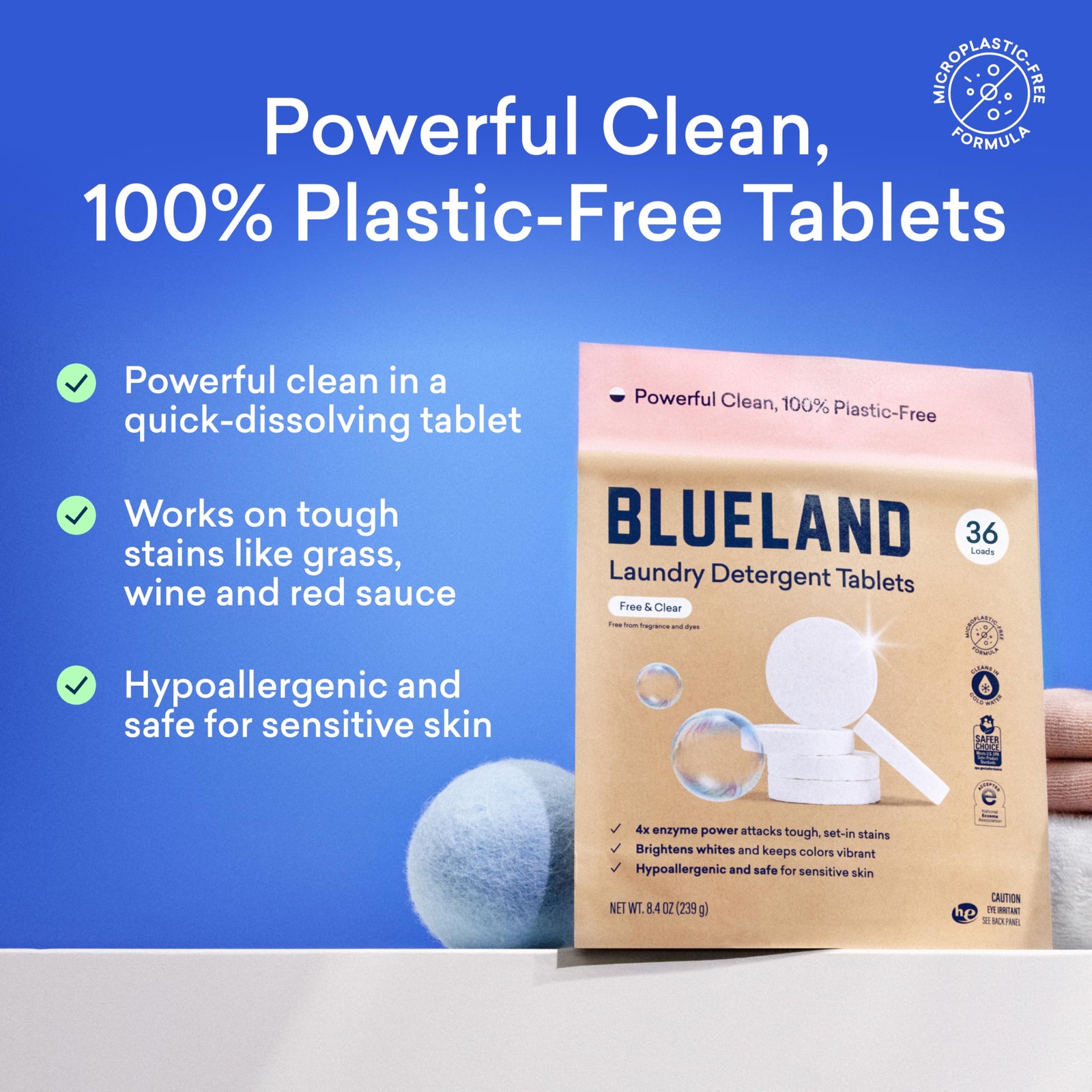 BLUELAND Laundry Detergent Tablets, Starter Set, 60 Count with Tin, Plastic-F…