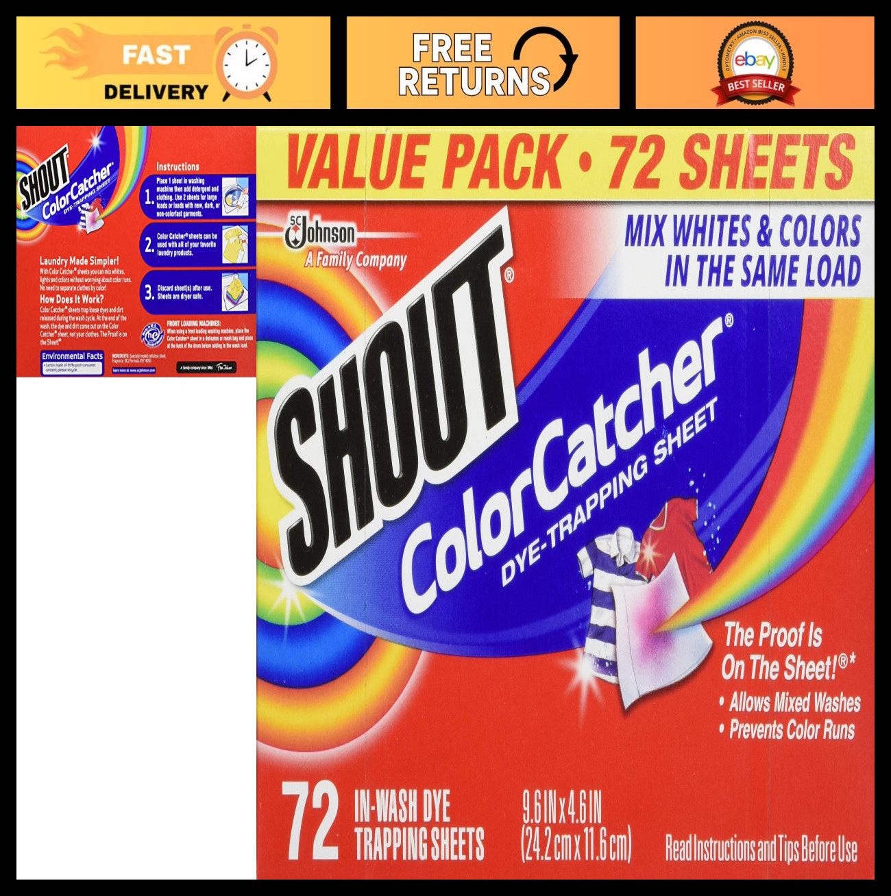 Color Catcher Laundry Sheets – Prevent Color Runs, Mixed Washes, 288 Total Sheet