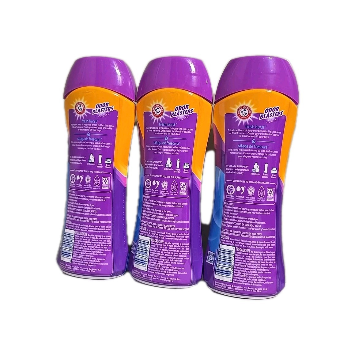 3 Pack Arm & Hammer Odor Blasters In-Wash Scent Booster Fresh Burst 15 oz Each