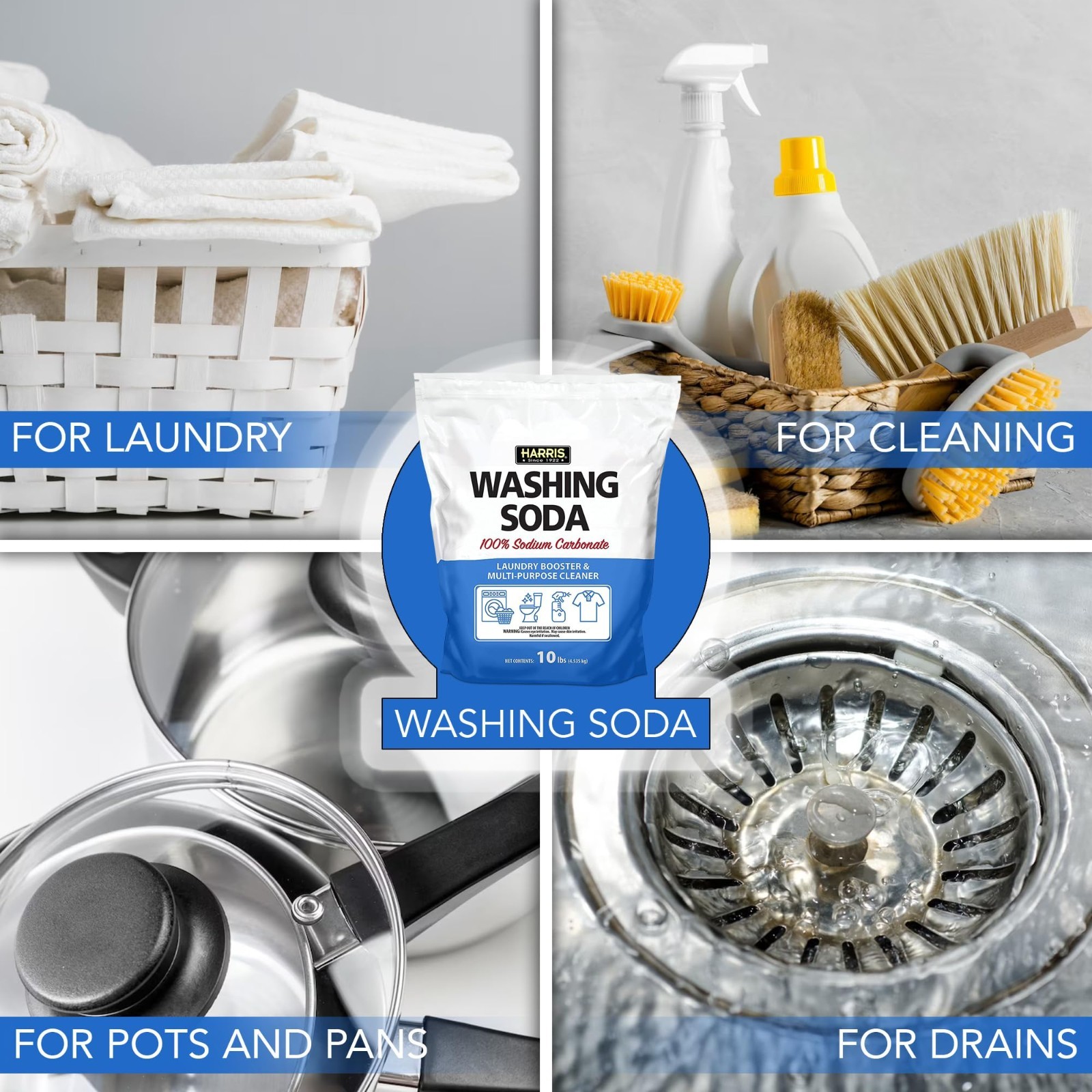 Laundry Booster Washing Soda, Sodium Carbonate, 10lb – Fragrance-Free Multipurpo
