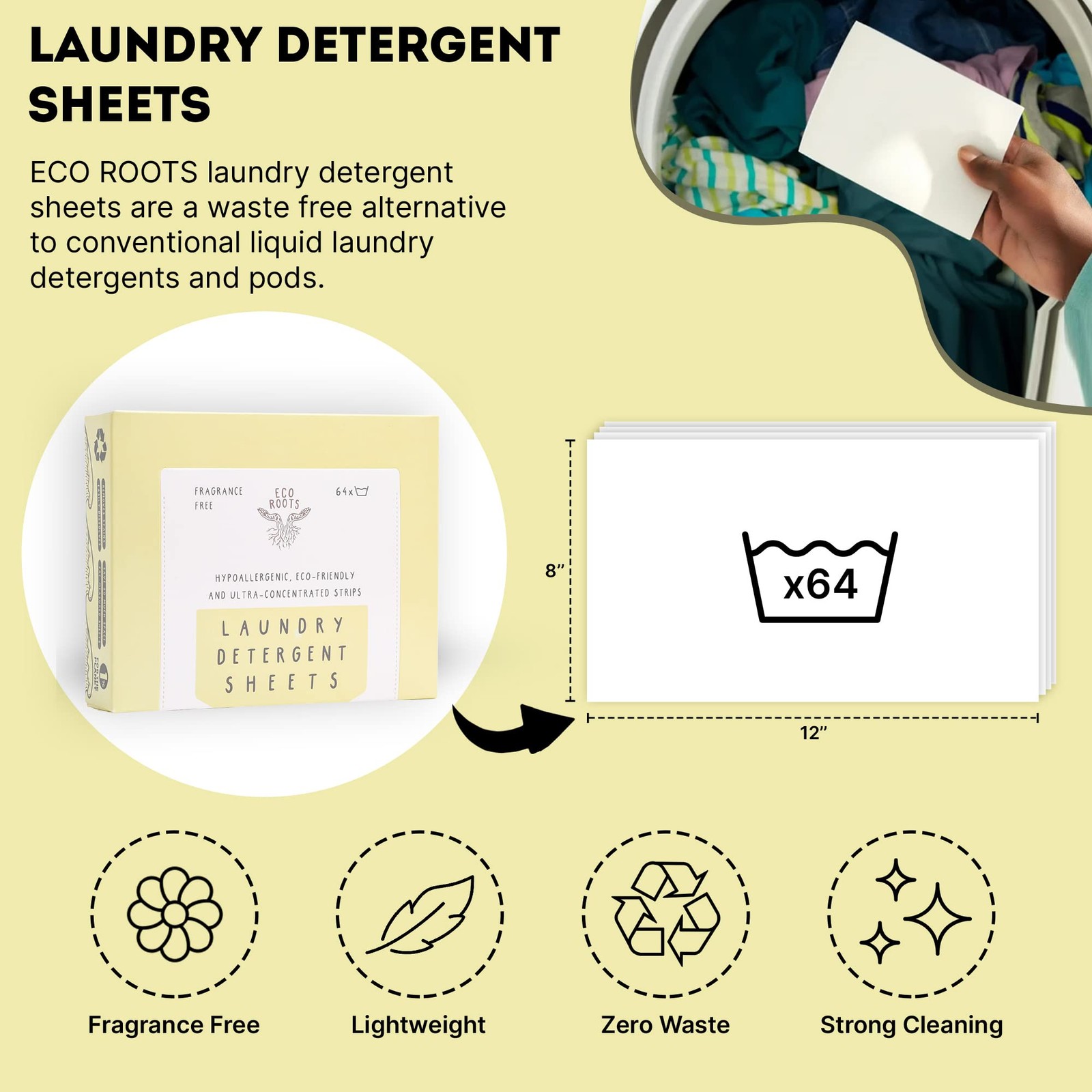 ECO ROOTS Laundry Detergent Sheets 64 loads | ECO FRIENDLY Unscented Sheets, …