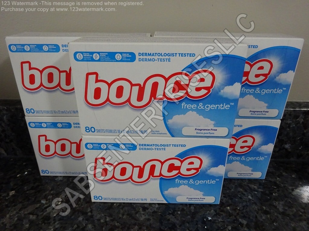 480 Bounce FREE & GENTLE Fragrance Free Softener Dryer Sheets (6 boxes 80 each)