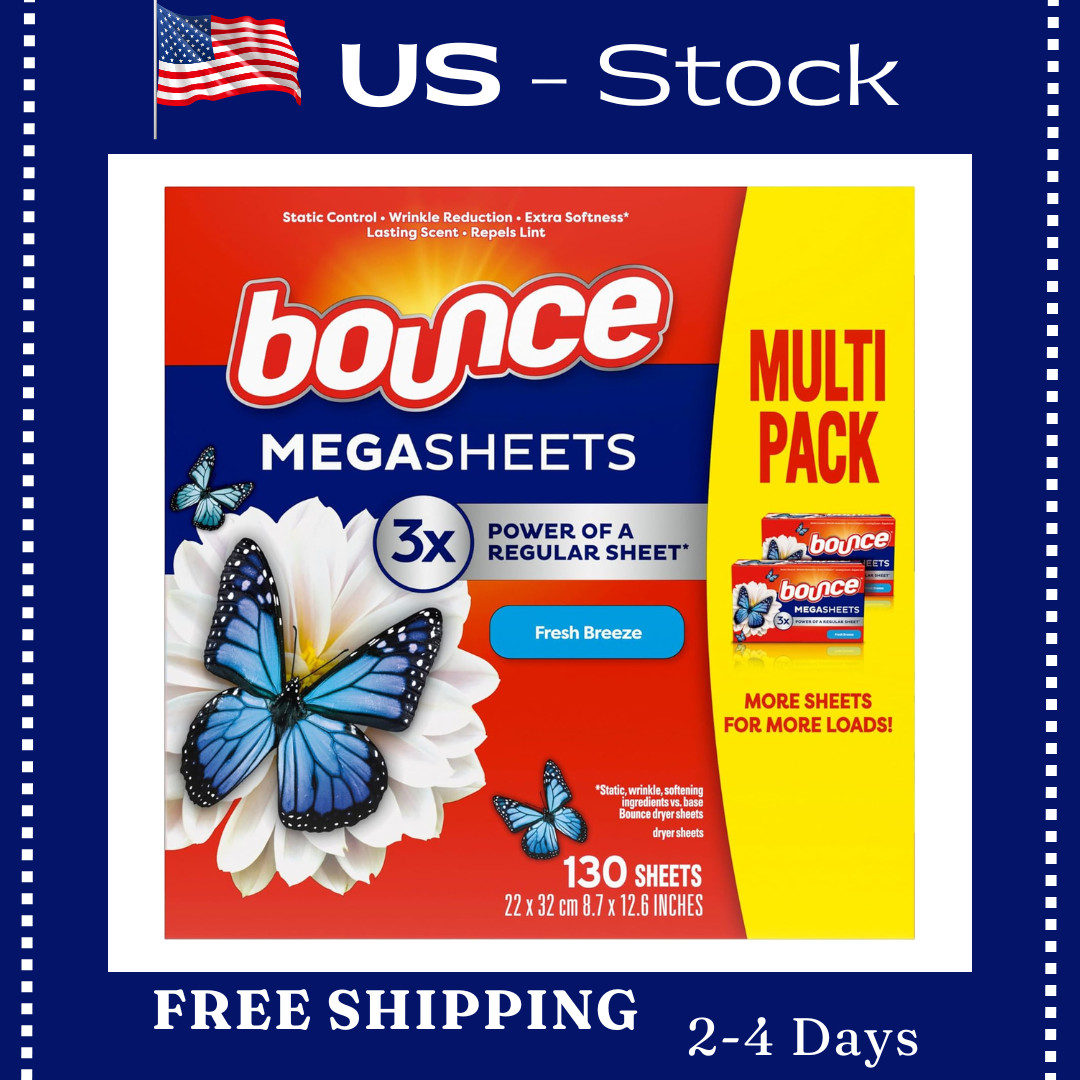 Bounce Wrinkle Guard Mega Fabric Softener Dryer Sheets, 130 Ct