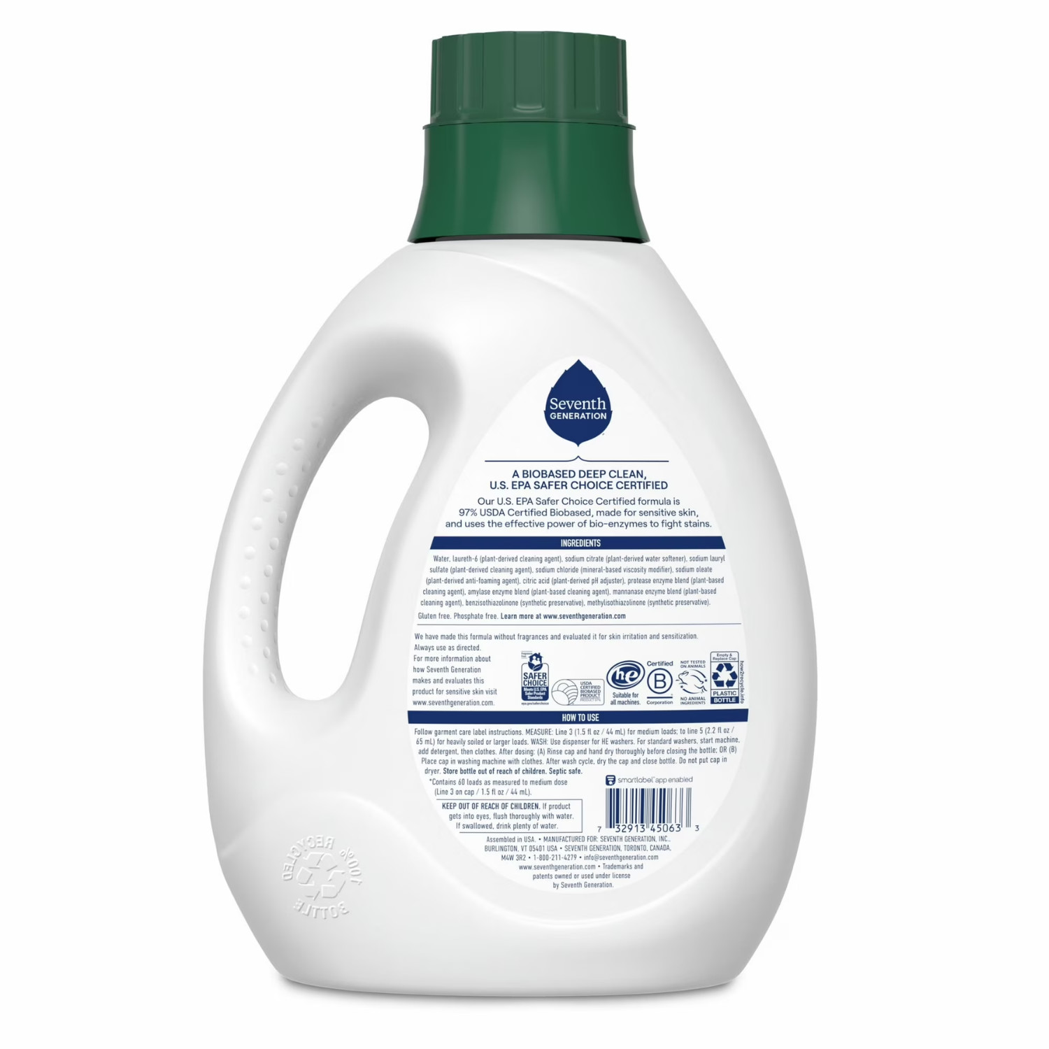 (2 Pack) Seventh Generation Free & Clear Laundry Detergent 60 Loads, 90 fl oz