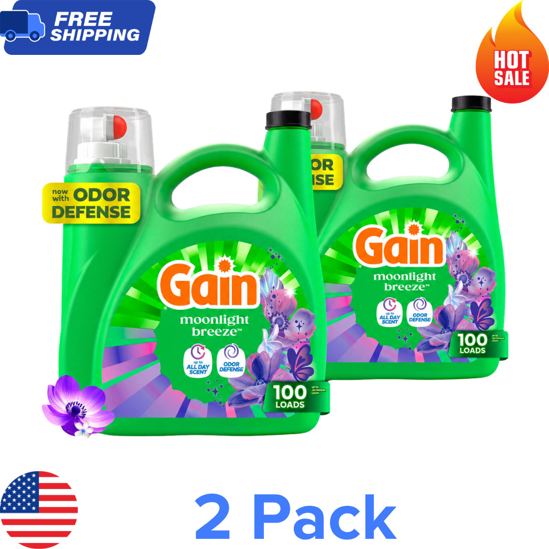 (2 pack) Gain HE Liquid Laundry Detergent Moonlight Breeze 132 fl oz 100 Loads