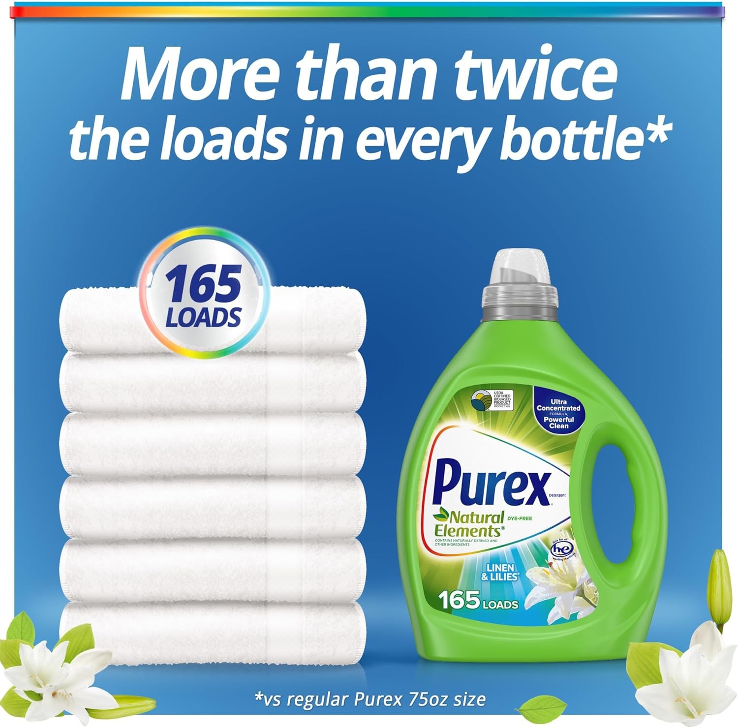 Natural Elements Fresh Lilies & Linen Liquid Detergent, 82.5 oz, 165 Loads,