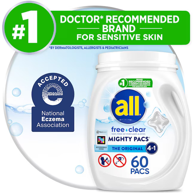 all 60 -Pack Mighty Pacs Free and Clear HE Laundry Detergent 60 Loads 60 -oz