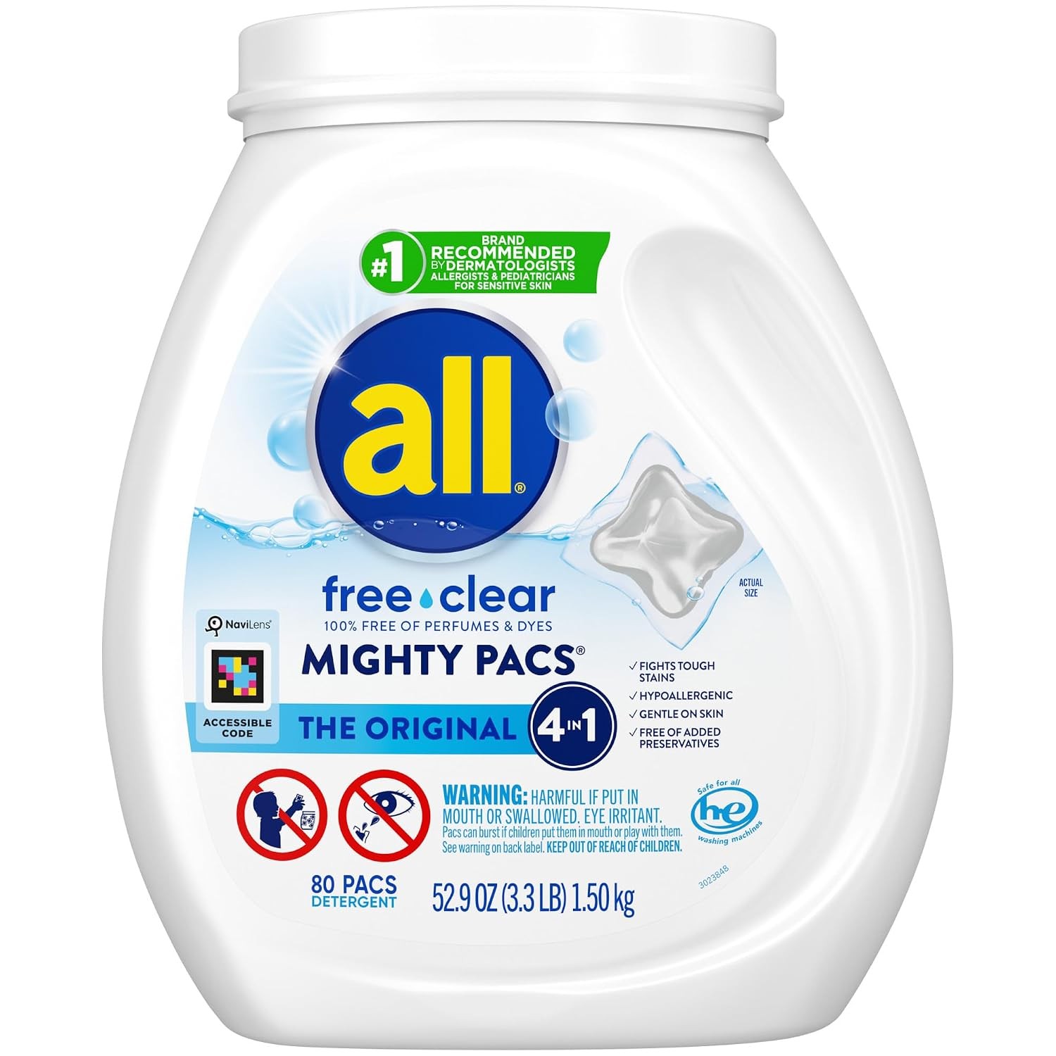 Hypoallergenic Free Clear Laundry Detergent Mighty Pacs 80 Count All Natural
