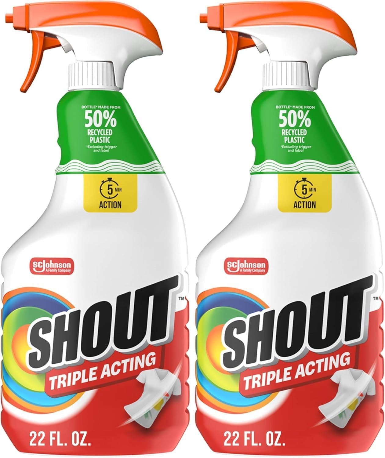 Shout Active Enzyme Stain Remover Spray 22oz 2 Pack Laundry Prewash